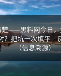 从零讲清楚——黑料网今日，如何避免账号被封？把坑一次填平｜反诈避坑（信息溯源）