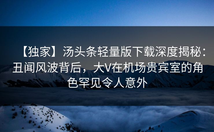 【独家】汤头条轻量版下载深度揭秘：丑闻风波背后，大V在机场贵宾室的角色罕见令人意外
